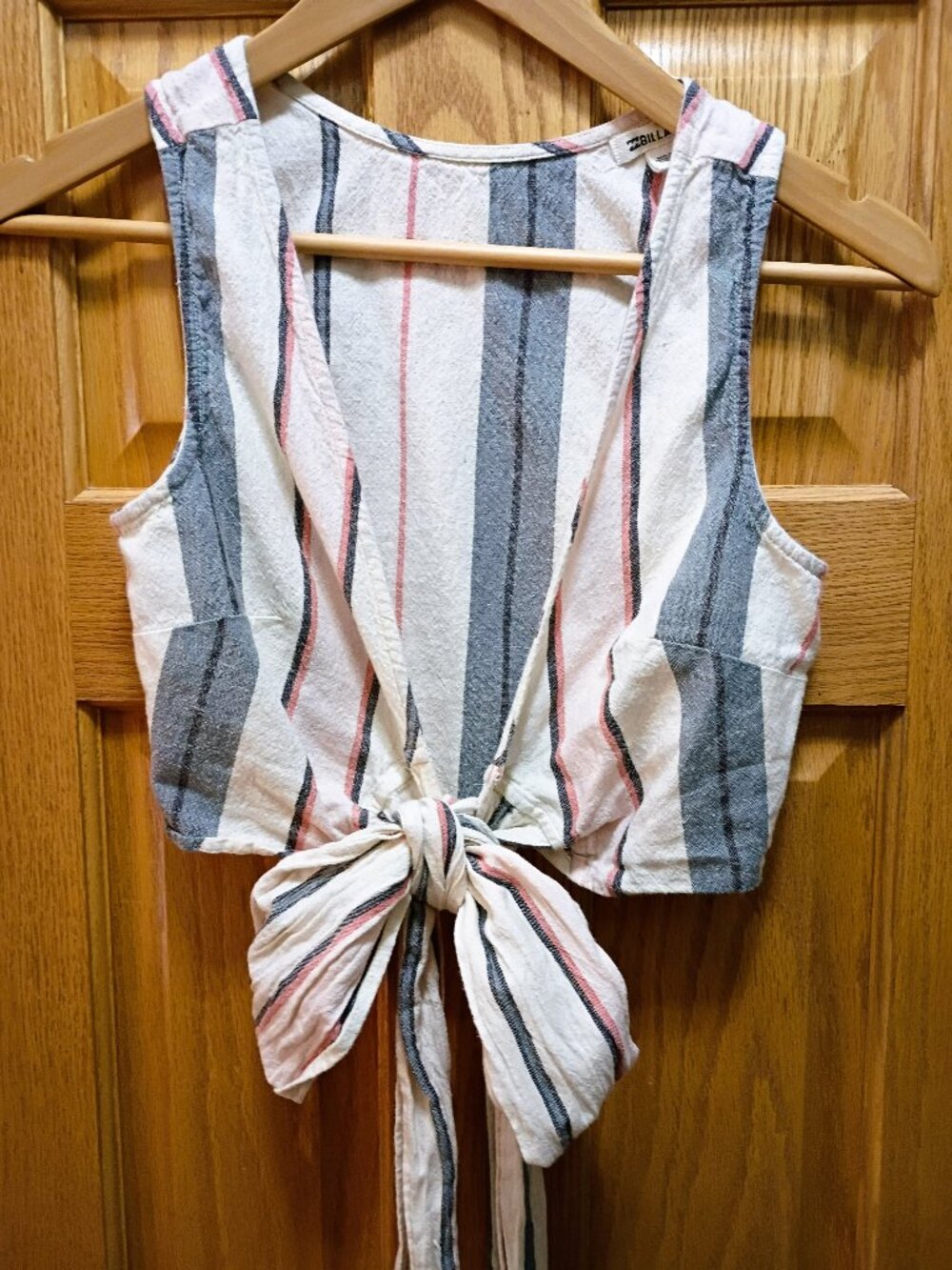 Billabong Striped Tie-Front Sleeveless Crop Top/ Wrap around - Size S